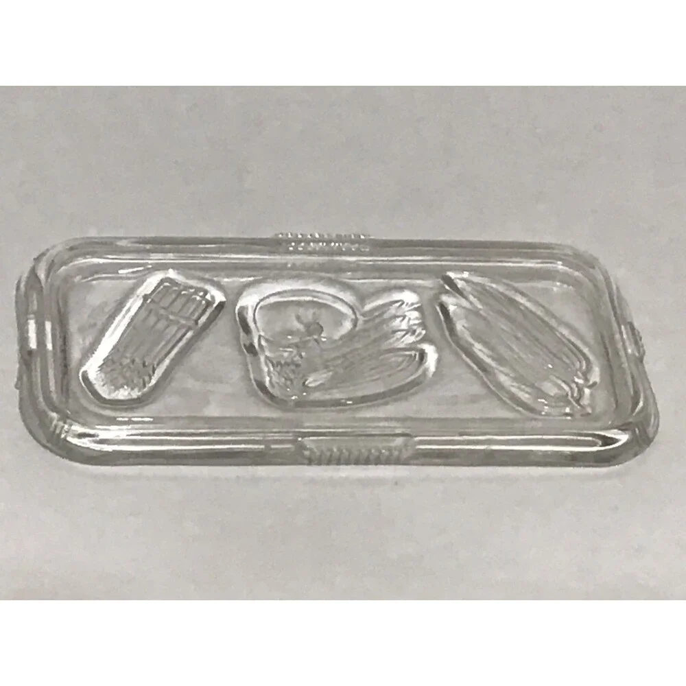 Vintage Federal Glass Ribbed Oblong Refrigerator Dish With Lid 8 inches Embossed
